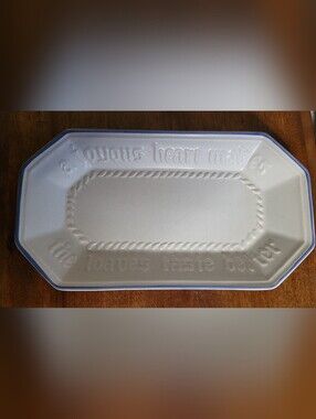 Pfaltzgraff White Ceramic Bread Serving Platter with Blue Rim #528 (115)